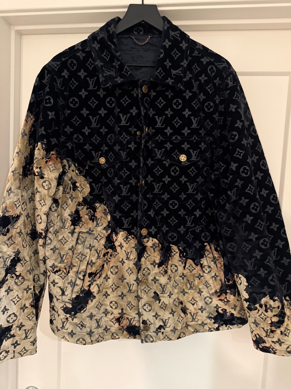 Louis Vuitton Black & Gray Monogram Velvet Jacket with Gold Hardware